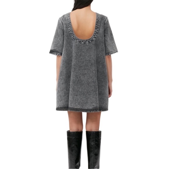 NWOT Ganni Dark Wash Scoop Back Denim Mini Dress - Picture 3 of 7